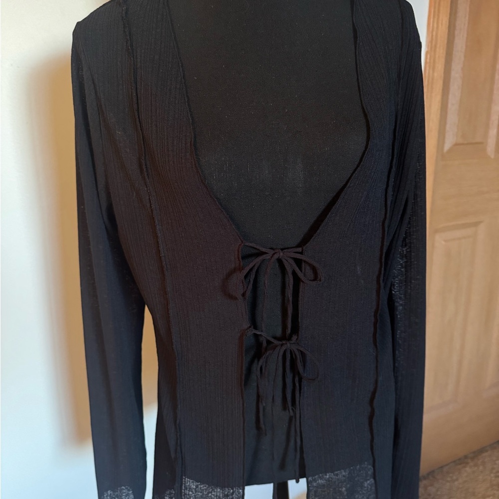 OAK + FORT Black Tie-Front Cardigan